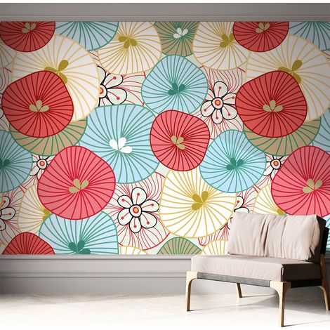 Papier peint adhésif avec colle pour décoration moderne de salon chambre à coucher cuisine et bureau Facile Motif floral 312x219 cm (1/5)