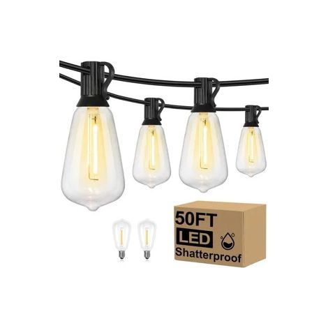 Guirlande Lumineuse Guinguette Exterieur 15M /50FT 25+2 LED Ampoules de Guirlandes Jardin Lumiere Guirlande Lumières Extérieur Terrasse Pergola Balcon,prise européenne (1/5)