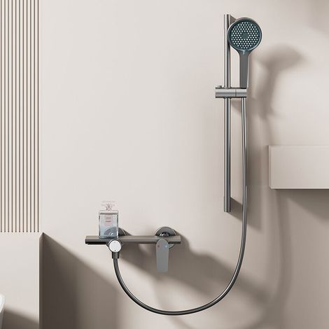 Ensemble de robinet de baignoire murale, ensemble de robinet de baignoire cascade Ensemble de robinet de douche de baignoire grise Bec de baignoire caché Système de douche