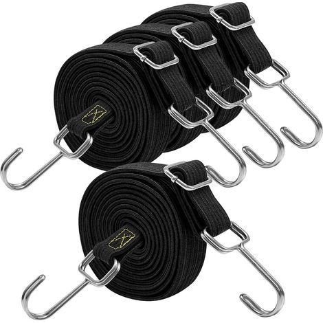 Sangles élastiques avec crochets, 200 cm de long, sangles élastiques réglables en caoutchouc noir avec crochets pour bagages, barres de toit, bâches, chargement mobile, camps, bâches, (1/5)