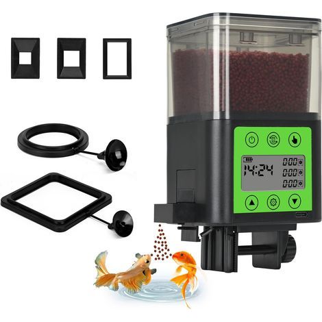 Fischfutterspender 320 ml mit LCD-Bildschirm, USB-aufladbar, präziser Zeitschaltuhr für Aquarien und Schildkröten (1/5)
