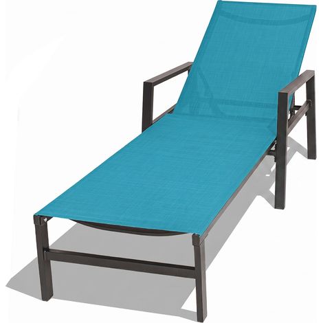 Tigri - Lit de jardin en aluminium et tissu. Solarium design avec accoudoirs et dossier réglable en 5 positions turquoise