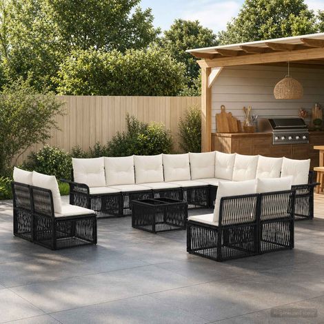 Salon de jardin modulable 13 pièces en polyrotin noir, 12 places, 99.58kg - PANGIVO (1/4)