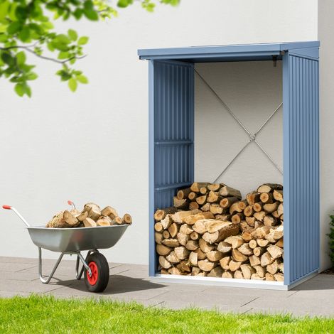 Hörmann Ecostar Metall Kaminholzregal Elegant Typ 1, taubenblau, 123 x 103 x 198 cm (T x B x H)