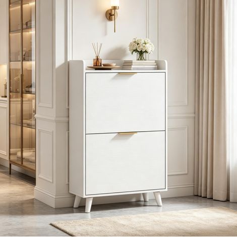 Scarpiera stretta 70x30x120 cm in legno bianco, salvaspazio per ingresso – MEUBLIV (1/5)