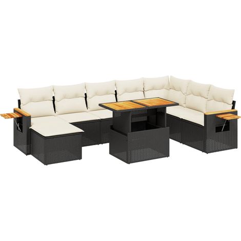 Maison Exclusive - Salon de jardin 9 pcs avec coussins noir résine tressée (1/3)