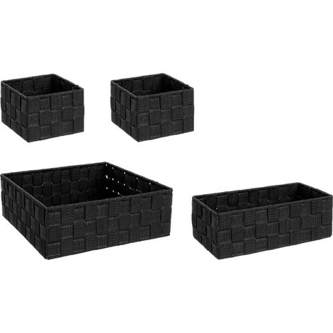 Set 4 pezzi "Cesta intreccio" con struttura in acciaio e rivestito in nylon -Nero