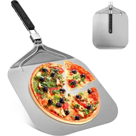 Professional Perforated Pizza Peel 32cm, Large Surface Holder, with Folding Handle for Oven and BBQ for Baking Pizza, Bread MUMU