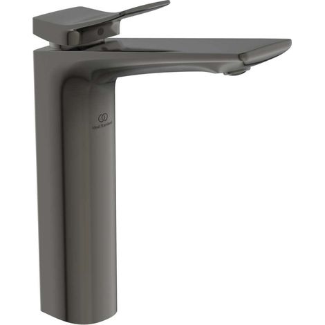 Rubinetto lavabo CHECK sporgenza 150 mm grigio magnetico con base allungata e filettatura di scarico. STANDARD IDEALE (1/4)