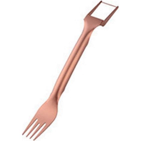 Coupe-fruits 2 en 1 en acier inoxydable, outil double pour découper la pastèque, fourchette de découpe portable or rose (1/5)