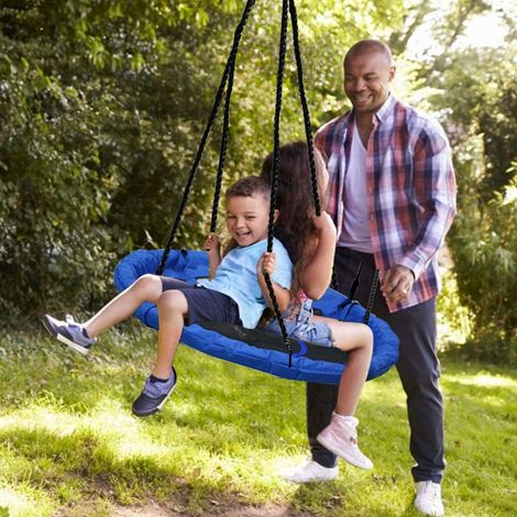 Grande Balançoire Ronde pour Enfant, Balançoire Nid d'Oiseau Diamètre 100 cm à Suspendre Ajustable pour Enfant Adulte Jardin Extérieur Poids max150 kg Bleu (1/5)