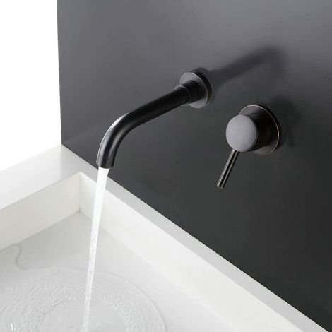 Miscelatore per lavabo a parete in ottone nero opaco – Monocomando – Valvola in ceramica per un utilizzo affidabile – Design moderno (1/5)
