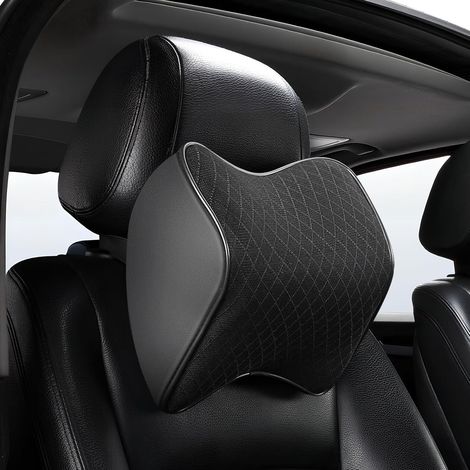 2 x Memory Foam Car Headrests, Neck Cushion with Adjustable Strap, Ergonomic Car Headrest, Black for Driver's Neck and Travel Car (1/5)