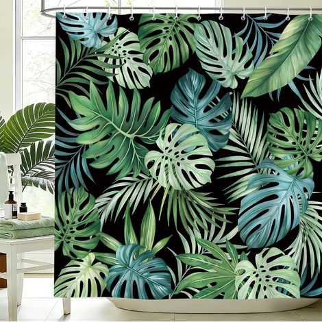 Rideau de Douche Jungle Feuilles Tropicales 180x200cm Vert Noir (1/5)