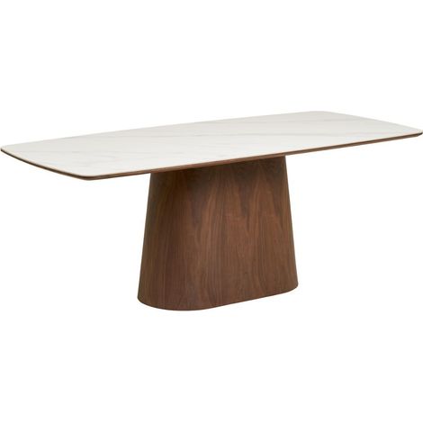 Table repas 200cm plateau en céramique aspect marbre pied placage frêne teinté - NELLY (1/5)