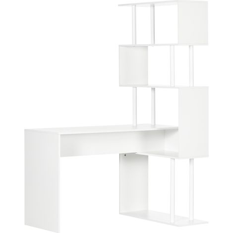 L-förmiger Eckschreibtisch aus weißem Holz mit 4 Ablagen, 120 x 80 x 176 cm