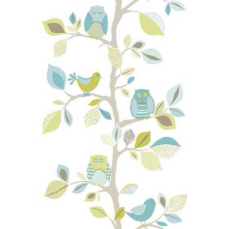 Papier peint bande décorative bleu vert & marron Tapisserie motif arbre et feuille chambre enfant Papier peint animaux à motif oiseaux (1/2)