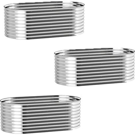3er-set pflanzkübel, Metall-Blumenkübel mit Sicherheitskante und Handschuhen, offener Boden, 160B x 80T x 56H cm, Grau