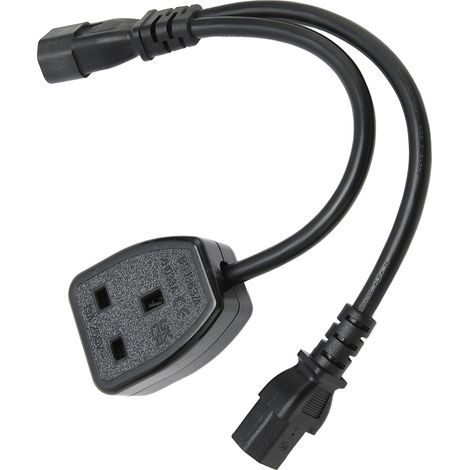 Câble répartiteur en Y IEC320, 1 entrée, 2 sorties, prise femelle C13 (Royaume-Uni) vers prise mâle C14 (Royaume-Uni), boîtier PVC isolé et étanche, 100-250 V (1/5)