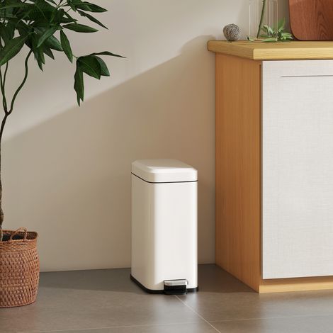 Poubelle en métal - poubelle - avec bac intérieur - capacité de 5 L - blanc - avec pédale - Design moderne