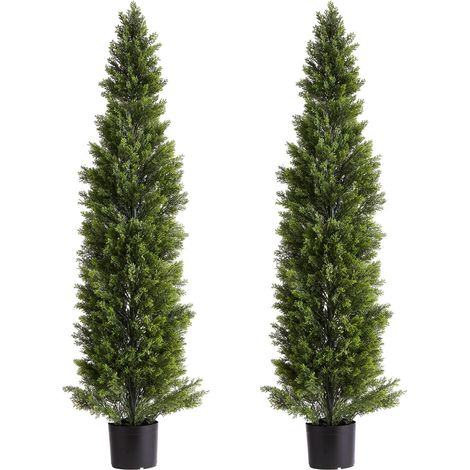 Arbres Topiaires Artificiels Cèdre 2 Sets 1524mm, Plantes en Soie Immitation, Décoration Facile pour Jardin, Balcon (1/5)