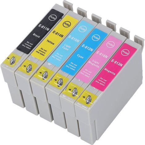 Cartouche d'encre 6 couleurs BK C M Y LC LM pour imprimante, accessoire d'impression pour papier photo et documents, compatible T0811N T0812N T0813N T0814N T0815N T0816N (1/5)