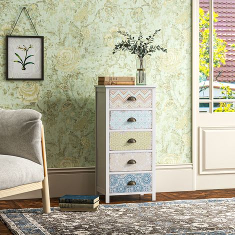 Commode design moderne 5 tiroirs multicolore 46x34x97,5 cm pour salon ou chambre (1/4)