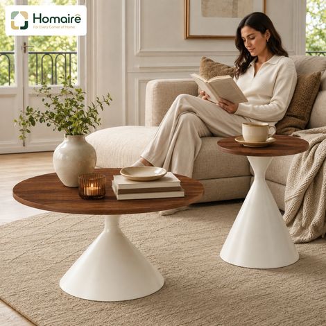 HOMAIRE Ensemble de tables basses rondes noyer, Ø70/Ø50 cm H40/H50 cm (1/5)