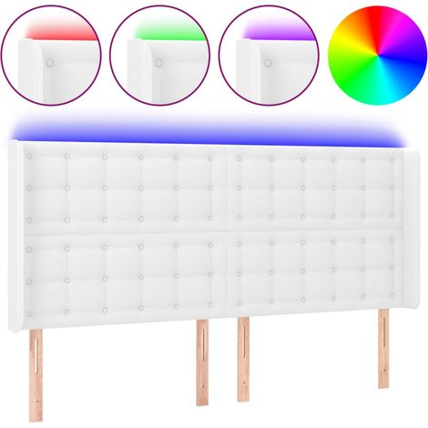 Tête de lit,Panneau décoratif à LED Blanc 147x16x118/128 cm Similicuir CFW1905070 (1/5)