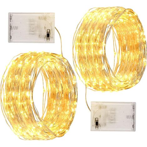 Powered String Lights, 12m/39.4ft 120 LEDs, Waterproof, Flexible Silver Wire, Perfect for Christmas Party Wedding Bedroom Garden (Warm White, Pack of 2) (1/5)