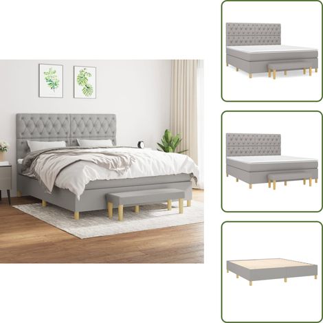 Boxspringbett mit Matratze Hellgrau 160x200 cm Stoff - Boxspringbett - Doppelbett - Bettenrahmen - Schlafsystem - Lattenrost (1/5)