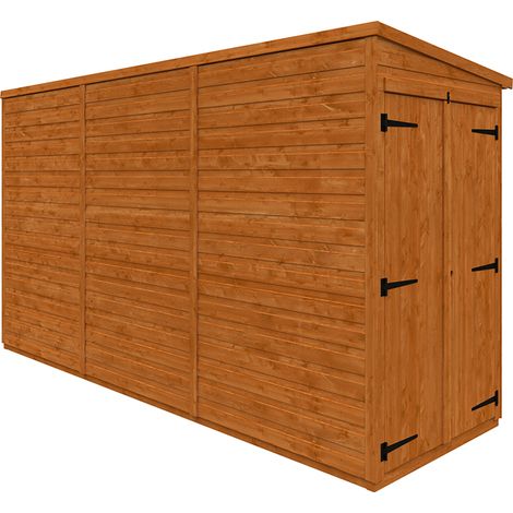 12x4 Flex Pent Double Door Windowless 12mm Flex - L353.8 x W115 x H203 cm - Solid Wood/Softwood/Pine - Burnt Orange