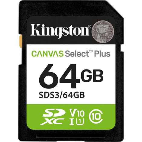Carte SDXC Kingston Canvas Select Plus Gen3 64 Go 100 Mo/s C10 UHS-I U1 V10 (1/4)