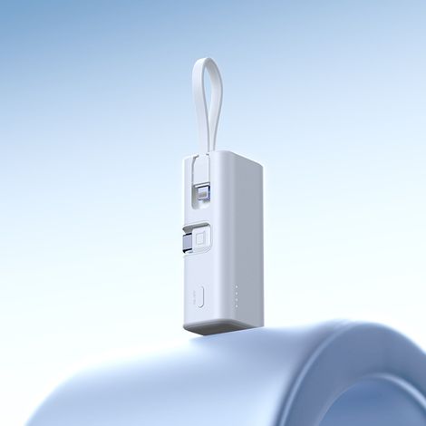 Chargeur ultra-rapide PD22,5 W, câble intégré, mini-batterie externe, capsule portable, alimentation mobile, 5 000 mAh (Blanc) (1/5)
