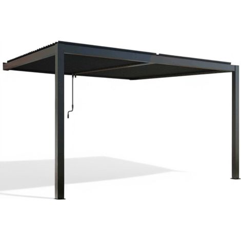 Pergola bioclimatica in alluminio 3x4 mt addossata a parete con lamelle frangisole - Antracite (1/5)