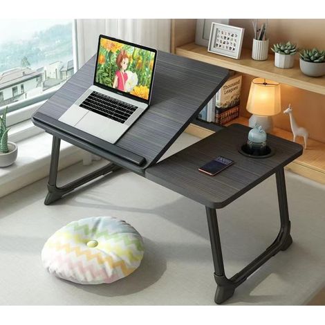 Support pliable pour ordinateur portable au lit - Support portable et réglable pour canapé et lit, support multifonctionnel pour ordinateur portable avec porte-gobelet, petite table d'écriture, noir (1/5)