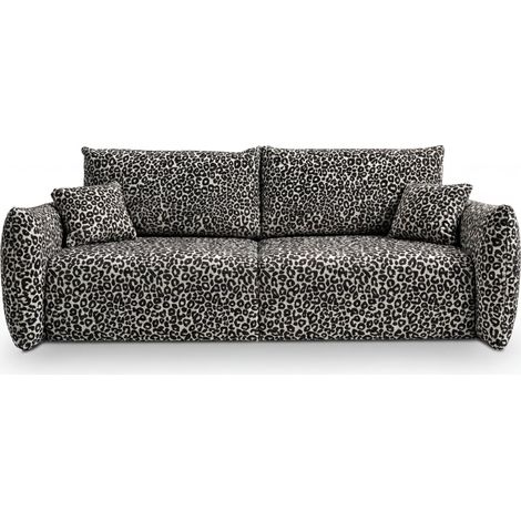 ELIO - Canapé droit convertible tissu imprimé animalier 3 places Blanc (1/5)