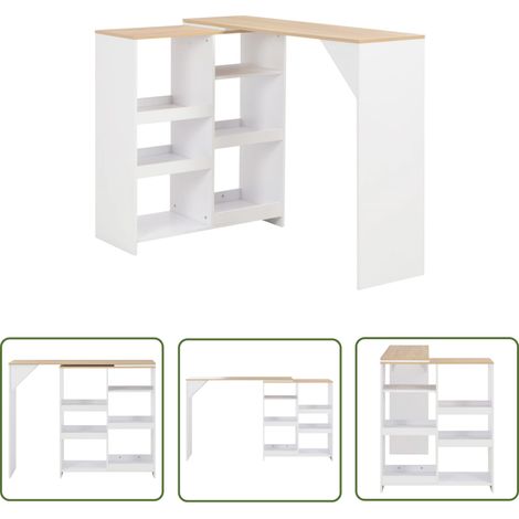 The Living Store Bartisch mit Beweglichem Regal Weiß 138x39x110 cm - Esstisch - Bartisch - Wohnzimmertisch - Hochstuhltisch - Holzwerkstofftisch (1/5)