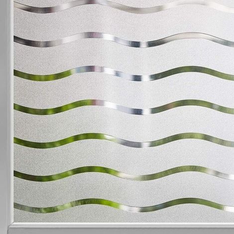 Film pour Fenêtre Intimité Givré Auto-Adhésif Fenêtre Autocollant Pas de Colle Statique Cling Film de Verre Opaque Protection UV Motif Vague 44.5x200cm (1/5)