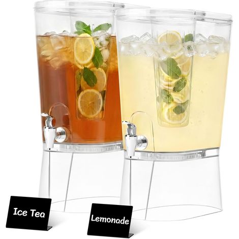 Distributeur de Boisson 8L - Lot de 2 - Plastique PET Transparent - Avec Robinet et Filtre - Pour Jus Thé Cocktails Froids - 30 x 38 cm (1/5)