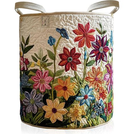 Panier à linge pliable en tissu matelassé à fleurs avec poignée M (1/5)