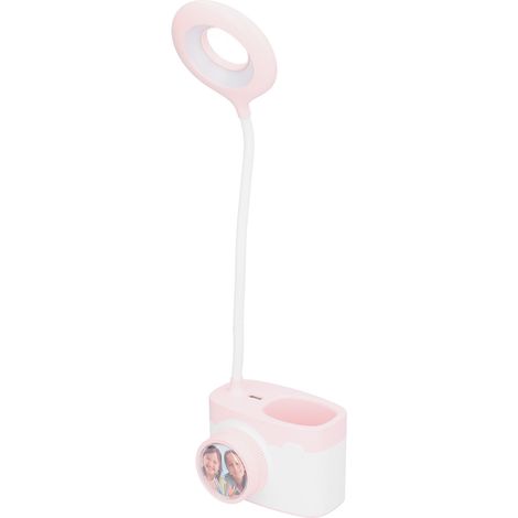 Lampe de table multifonctionnelle en forme d'appareil photo avec lumière LED douce, fonction de chargement USB, veilleuse de lecture, couleur rose. (1/5)