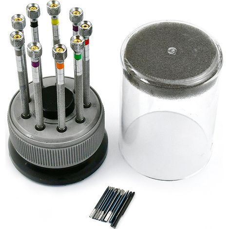 Coffret de 9 Tournevis Horlogers avec Base Tournante pour Réparation et Démontage Précision