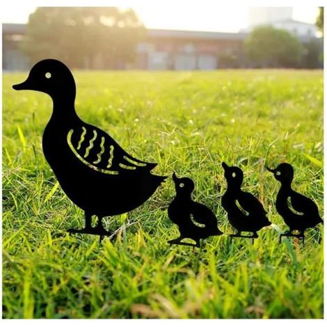 Deco Jardin Exterieur Metal, Art Jardin Statues Métalliques Déco Décoration de Jardin - Style rétro européen 4 Pièces Noir, Canard (1/4)