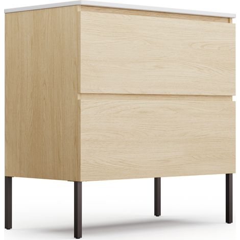 Blumfeldt Johnstone portalavabo, mobiletto per il bagno, armadietto da bagno, 80 cm, con lavabo in ceramica, funzione soft close, 2 cassetti, pratico spazio per riporre gli oggetti, legno naturale