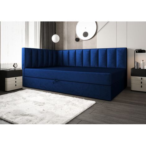 Lit Boxspring Adalle - Bleu Foncé - 90x210 Cm - Lit Moderne - Matelas À Ressorts Bonnell (1/5)