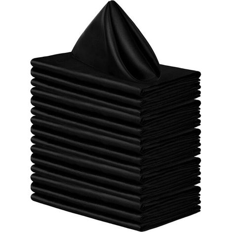 Un ensemble de 16 serviettes carrées en satin, brillantes et soyeuses, avec un tissu doux et soyeux, adaptées aux décorations de banquet de mariage, noires, 4343 cm. (1/4)