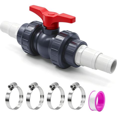 50mm PVC Kugelhahn mit 32-38mm Schlauchanschlüssen und Zubehör