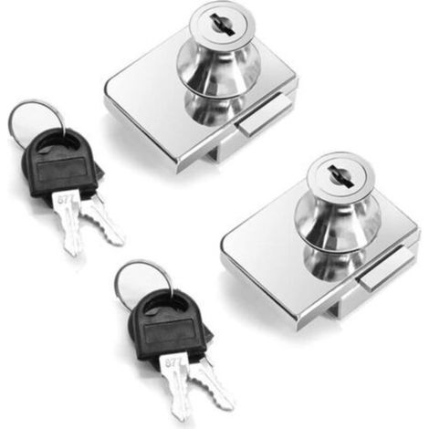 Lot de 2 verrous de sécurité à double ouverture, pour porte en verre de 0,2 à 0,31 cm, clé séparée sans perçage, alliage de zinc
