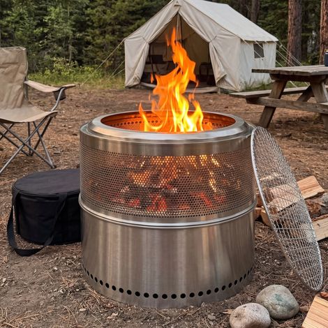 Brasero sans fumée 50x50x40 cm en acier inoxydable argenté, portable pour terrasse – MEUBLIV (1/5)